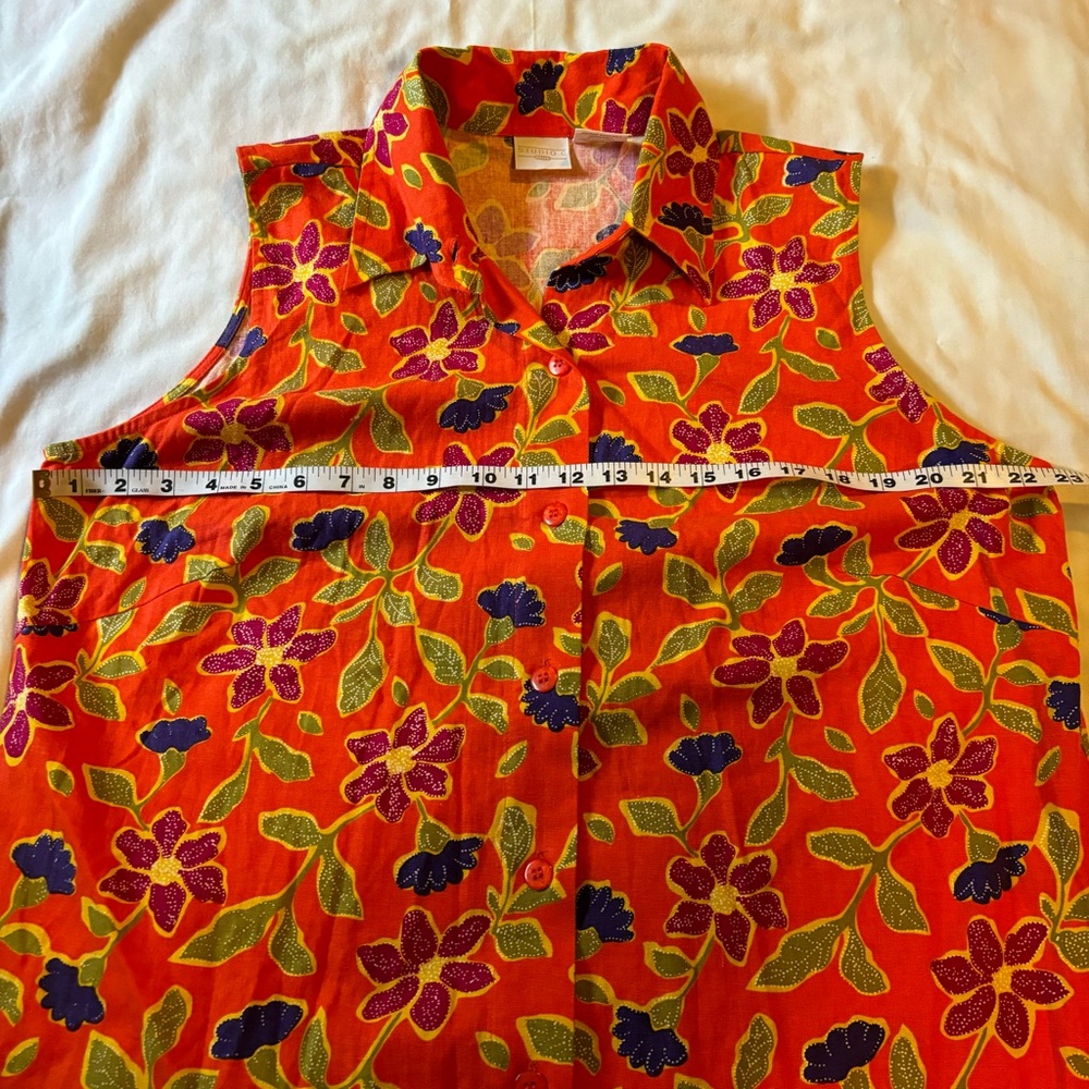 Studio C Plus sleeveless Linen Blend Maxi Button Up Orange Floral Dress Sz 16W - Picture 7 of 9